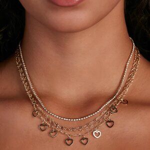 Windsor ✦ Lover Heart Charm Choker Set ✦ Four-Pack Gold-Tone Rhinestone Details